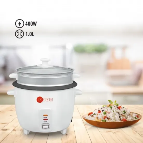 AFRA RICE COOKER 1.0L GLASS LID WHITE
