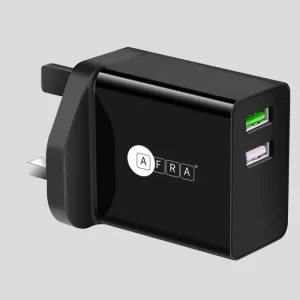 AFRA UK PLUG DUAL PORT QC+2.4A FAST CHARGING USB