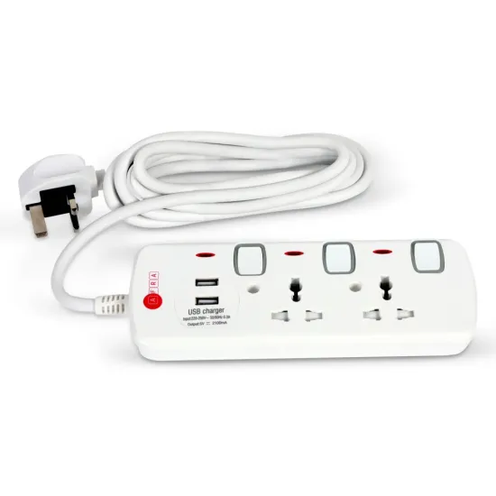 AFRA UNIVERSAL EXTENSION CORD 2 WAY 2 USB 3MTR GRE