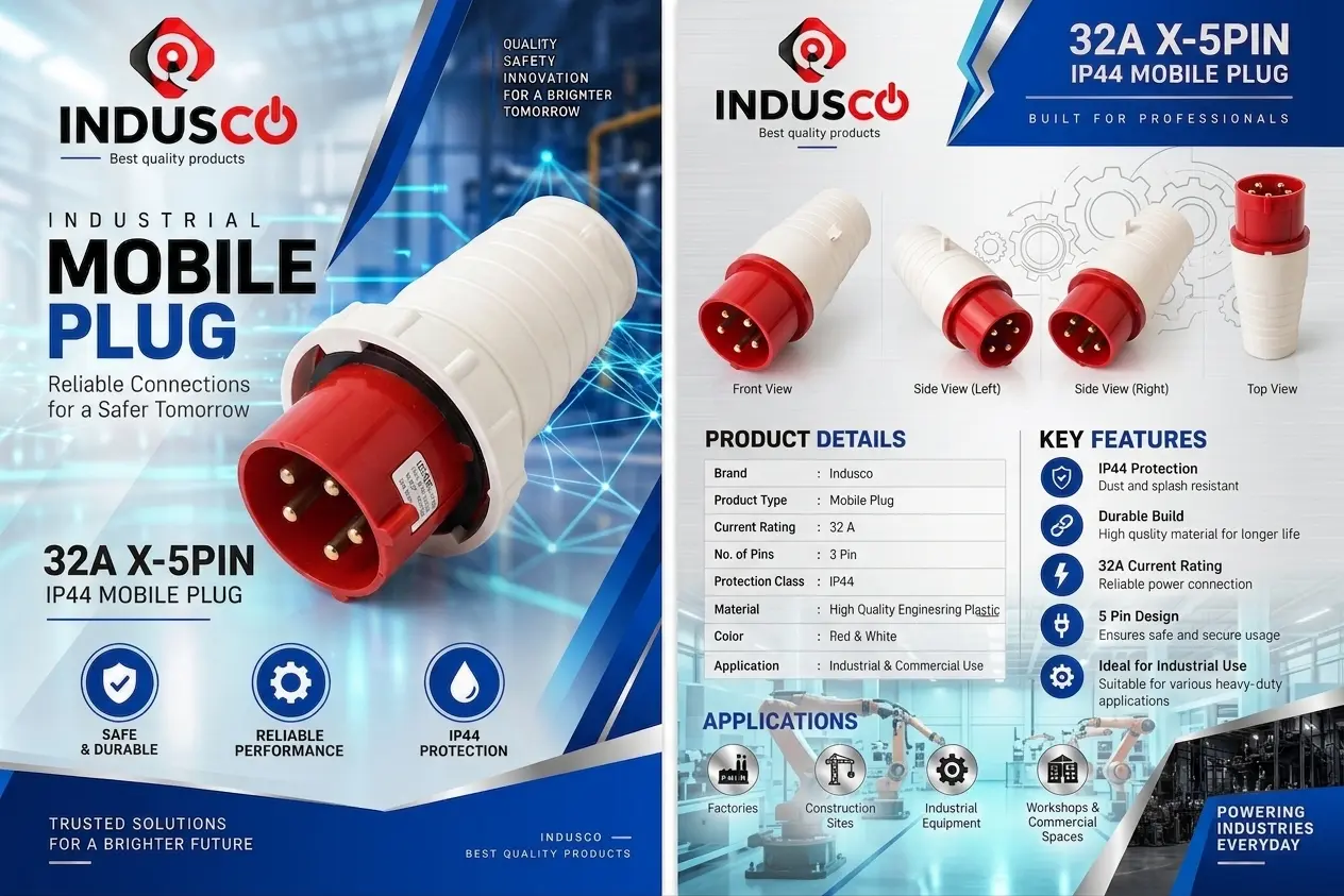 Indusco 32A 5 Pin IP44 Mobile Plug | 10PC/PKT - Image 3